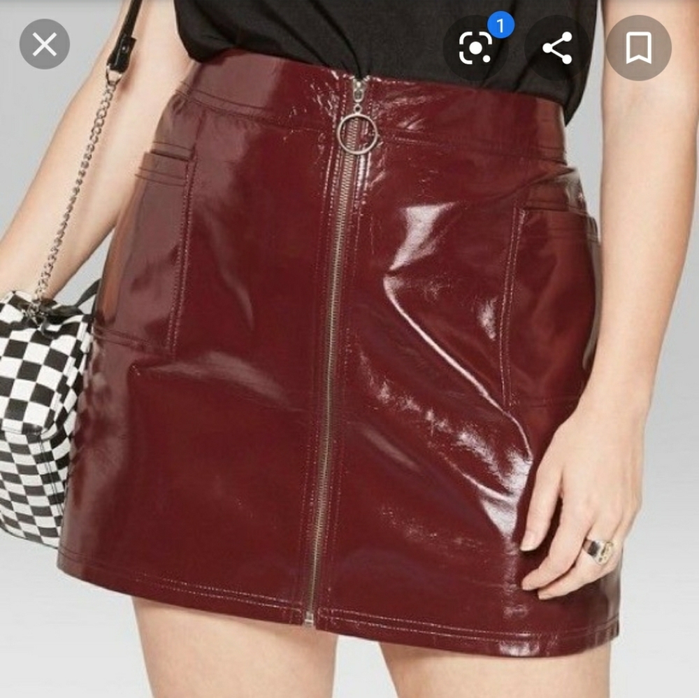 Maroon shiny leather skirt